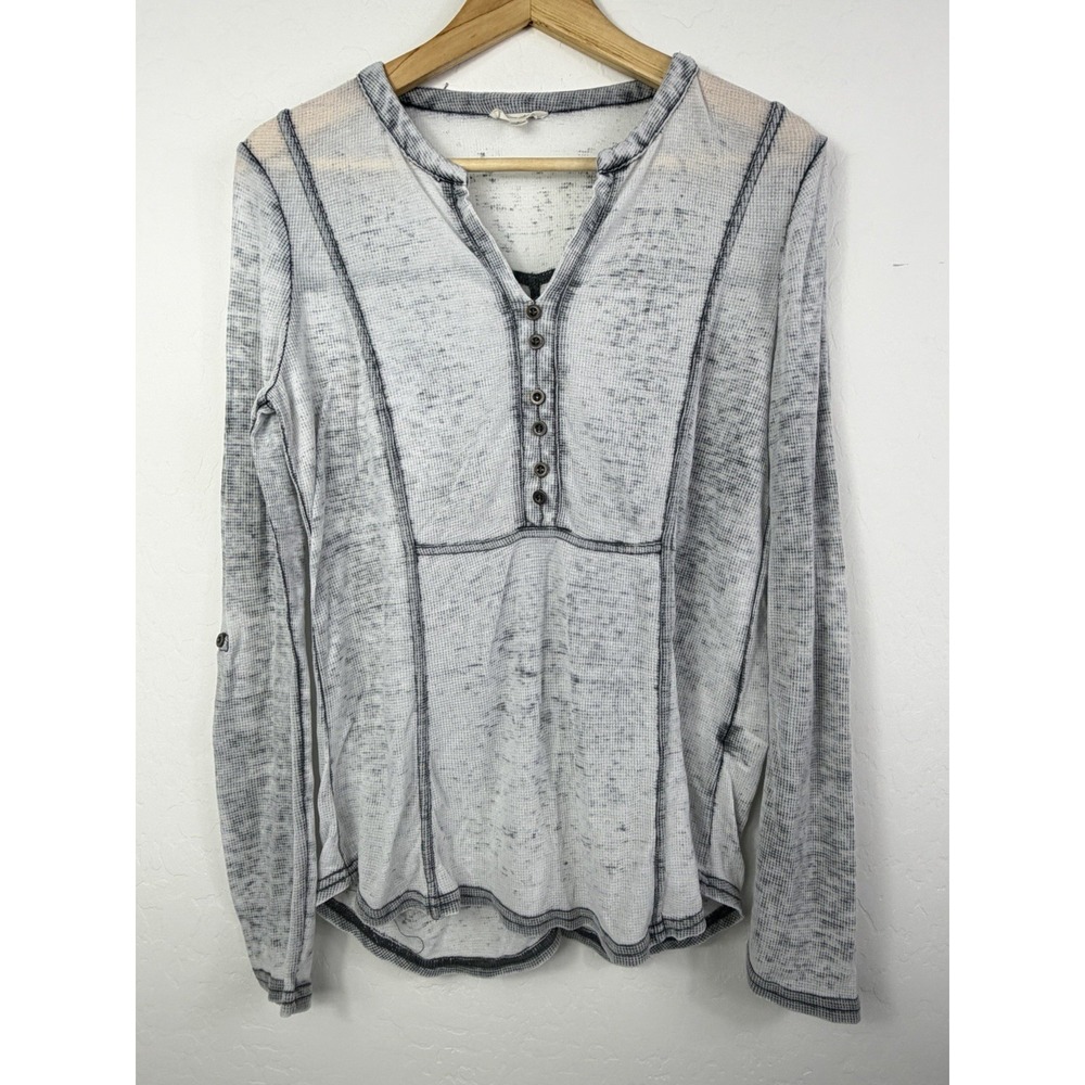 Jane and Delancey Womens Small Lightweight Waffle Knit Henley Top Gray Boho
